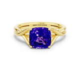 Yellow gold Cushion Cut Tanzanite Solitaire Twist Band Prong Setting Ring_48