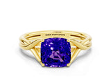 Yellow gold Cushion Cut Tanzanite Solitaire Twist Band Prong Setting Ring_55