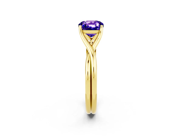Yellow gold Cushion Cut Tanzanite Solitaire Twist Band Prong Setting Ring