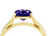 Yellow gold Cushion Cut Tanzanite Solitaire Twist Band Prong Setting Ring_59