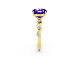 Yellow gold Cushion Cut Tanzanite Solitaire Twisted Band with Round  Accents and Prong Setting_14