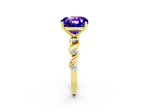 Yellow gold Cushion Cut Tanzanite Solitaire Twisted Band with Round  Accents and Prong Setting_14