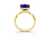 Yellow gold Cushion Cut Tanzanite Solitaire Twisted Band with Round  Accents and Prong Setting_15