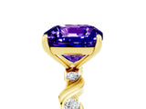 Yellow gold Cushion Cut Tanzanite Solitaire Twisted Band with Round  Accents and Prong Setting_17