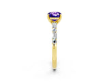 Yellow gold Cushion Cut Tanzanite Solitaire with Side Baguettes and Channel Set Band_2