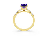Yellow gold Cushion Cut Tanzanite Solitaire with Side Baguettes and Channel Set Band_3