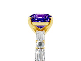 Yellow gold Cushion Cut Tanzanite Solitaire with Side Baguettes and Channel Set Band_5