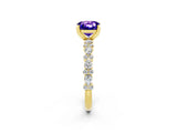 Yellow gold Cushion Cut Tanzanite Solitaire with Side Stones, Pave Band, Four-Prong Setting_38