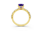 Yellow gold Cushion Cut Tanzanite Solitaire with Side Stones, Pave Band, Four-Prong Setting_39