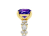 Yellow gold Cushion Cut Tanzanite Solitaire with Side Stones, Pave Band, Four-Prong Setting_41