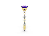 Yellow gold Cushion Cut Tanzanite Solitaire with Side Stones on a Pavé Band and Four-Prong Setting_2