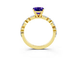 Yellow gold Cushion Cut Tanzanite Solitaire with Side Stones on a Pavé Band and Four-Prong Setting_3