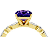 Yellow gold Cushion Cut Tanzanite Solitaire with Side Stones on a Pavé Band and Four-Prong Setting_4