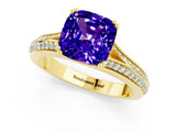 Yellow gold Cushion Cut Tanzanite Split Shank Engagement Ring with Pavé Band_1