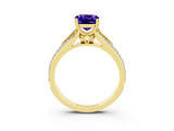 Yellow gold Cushion Cut Tanzanite Split Shank Engagement Ring with Pavé Band_3