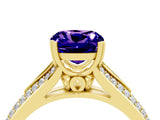 Yellow gold Cushion Cut Tanzanite Split Shank Engagement Ring with Pavé Band_4