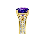 Yellow gold Cushion Cut Tanzanite Split Shank Engagement Ring with Pavé Band_5