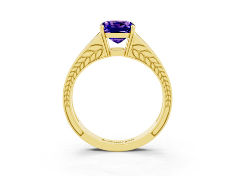 Yellow gold Cushion Cut Tanzanite Split Shank Ring with Pavé Band and Four-Prong Setting_3