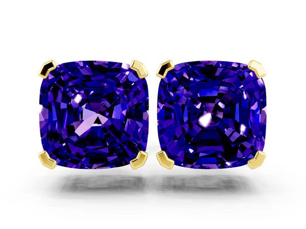 Yellow gold Cushion Cut Tanzanite Stud Earrings