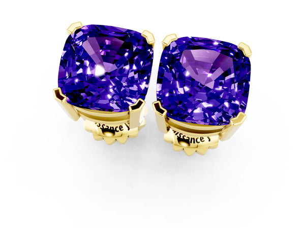 Yellow gold Cushion Cut Tanzanite Stud Earrings