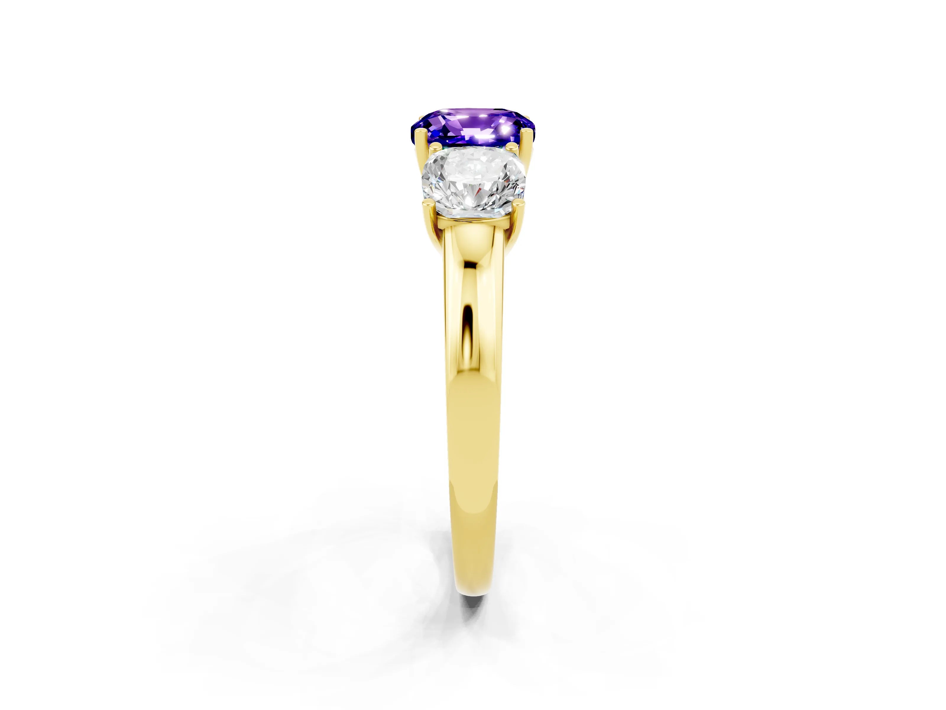 Yellow gold Cushion Cut Tanzanite Three-Stone Ring with Four-Prong Setting and Classic Band_2
