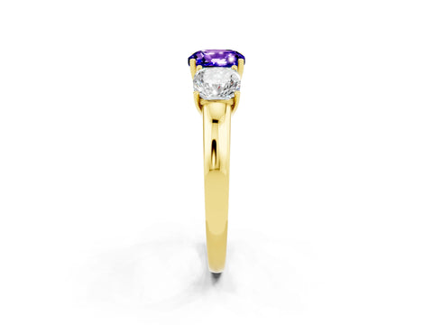 Yellow gold Cushion Cut Tanzanite Three-Stone Ring with Four-Prong Setting and Classic Band_2