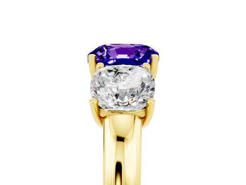 Yellow gold Cushion Cut Tanzanite Three-Stone Ring with Four-Prong Setting and Classic Band_5