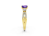 Yellow gold Cushion Cut Tanzanite Three-Stone Ring with Pavé Split Shank and Four-Prong Setting_14
