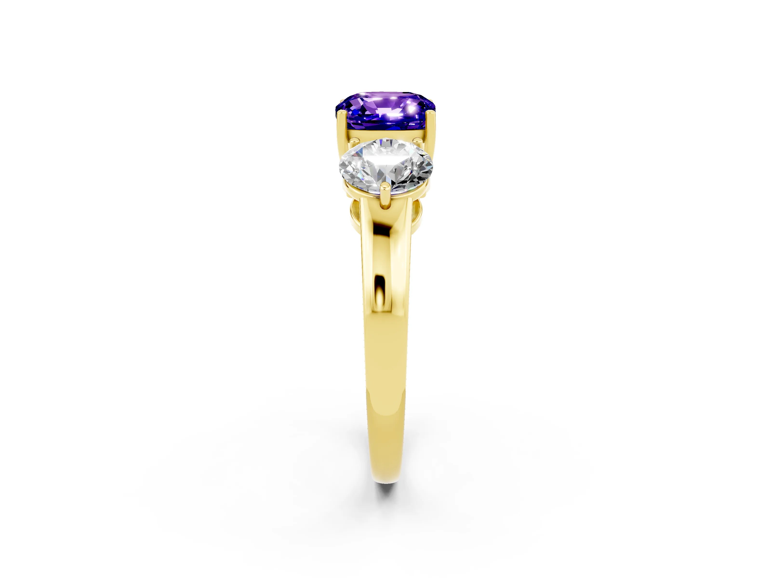 Yellow gold Cushion Cut Tanzanite Three-Stone Ring with Prong Setting and Classic Band_2