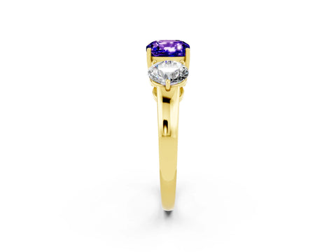 Yellow gold Cushion Cut Tanzanite Three-Stone Ring with Prong Setting and Classic Band_2