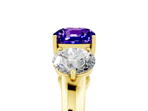 Yellow gold Cushion Cut Tanzanite Three-Stone Ring with Prong Setting and Classic Band_5