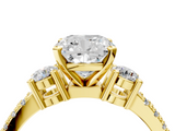 Yellow gold Cushion Cut Three-Stone Diamond Pavé Band with Prong Setting_27