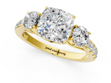Yellow gold Cushion Cut Three-Stone Diamond Pave Band with Prong Setting_91