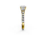 Yellow gold Cushion Cut Three-Stone Diamond Pave Band with Prong Setting_92