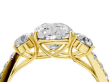 Yellow gold Cushion Cut Three-Stone Diamond Pave Band with Prong Setting_94