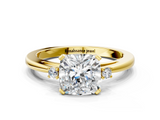 Yellow gold Cushion Cut Three-Stone Solitaire Ring with Round Accent Diamonds and Four-Prong Setting_34