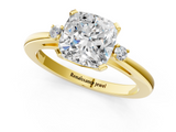 Yellow gold Cushion Cut Three-Stone Solitaire Ring with Round Accent Diamonds and Four-Prong Setting_35