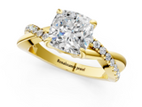 Yellow gold Cushion Cut Twist Band Solitaire Diamond Ring with Pavé Setting_16
