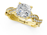 Yellow gold Cushion Cut Twisted Pavé Band Solitaire Ring with Four-Prong Setting_90