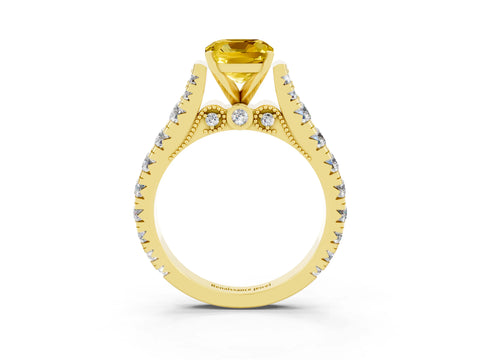 Yellow gold Cushion Cut Yellow Sapphire Classic Solitaire Ring with Pavé Band and Four-Prong Setting_15