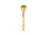 Yellow gold Cushion Cut Yellow Sapphire Cluster Side Stone Solitaire Ring with Prong Setting_50