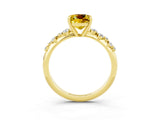 Yellow gold Cushion Cut Yellow Sapphire Cluster Side Stone Solitaire Ring with Prong Setting_51