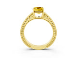 Yellow gold Cushion Cut Yellow Sapphire Engagement Ring with Milgrain Channel Set Band and Prong Setting_27