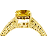 Yellow gold Cushion Cut Yellow Sapphire Engagement Ring with Milgrain Channel Set Band and Prong Setting_28