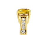 Yellow gold Cushion Cut Yellow Sapphire Engagement Ring with Milgrain Channel Set Band and Prong Setting_29