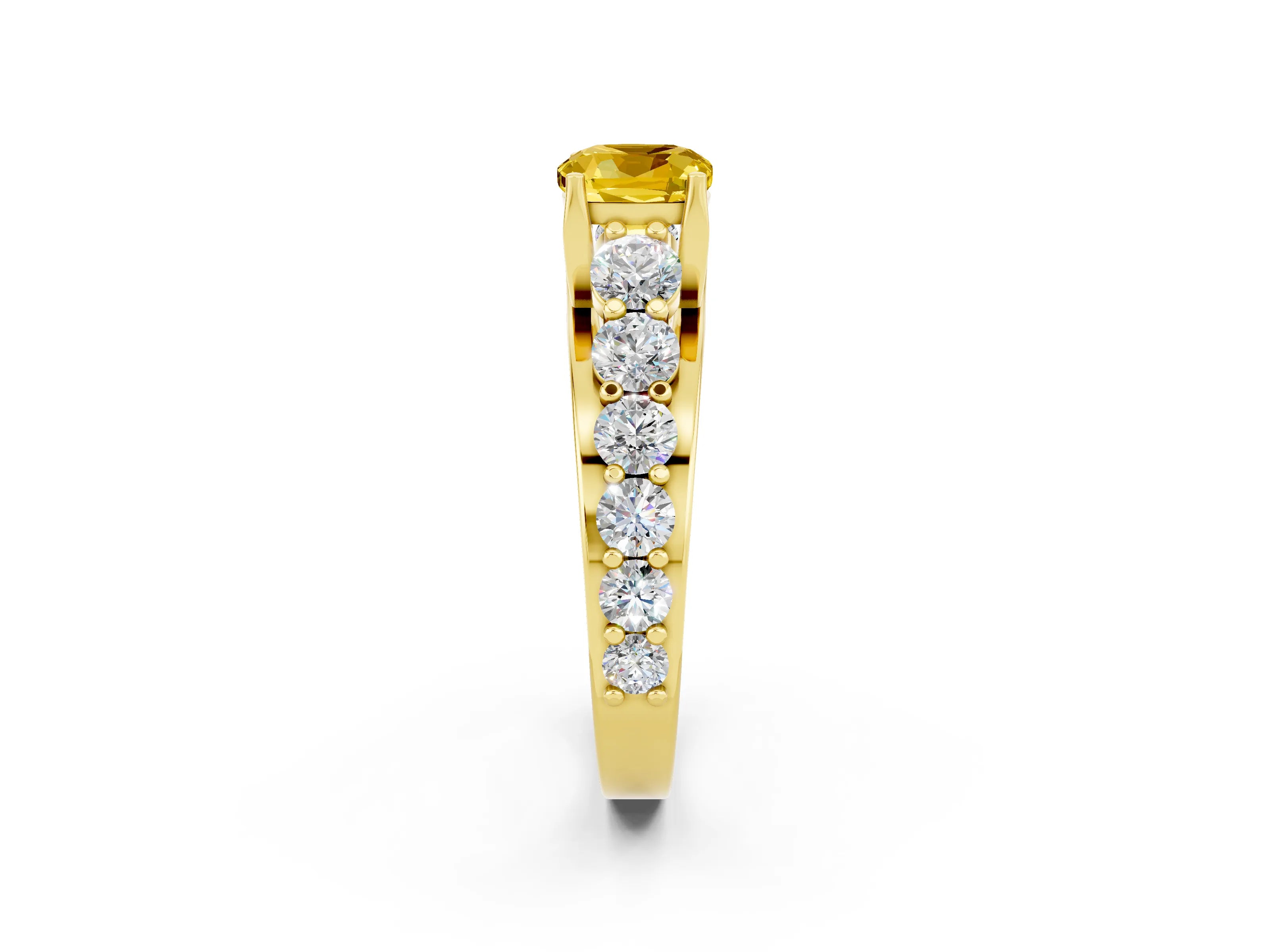 Yellow gold Cushion Cut Yellow Sapphire Engagement Ring with Pavé Band and Four-Prong Setting_2