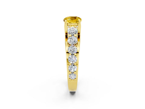 Yellow gold Cushion Cut Yellow Sapphire Engagement Ring with Pavé Band and Four-Prong Setting_2