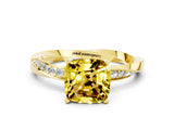 Yellow gold Cushion Cut Yellow Sapphire Engagement Ring with Side Stone Accents and Four-Prong Setting_24