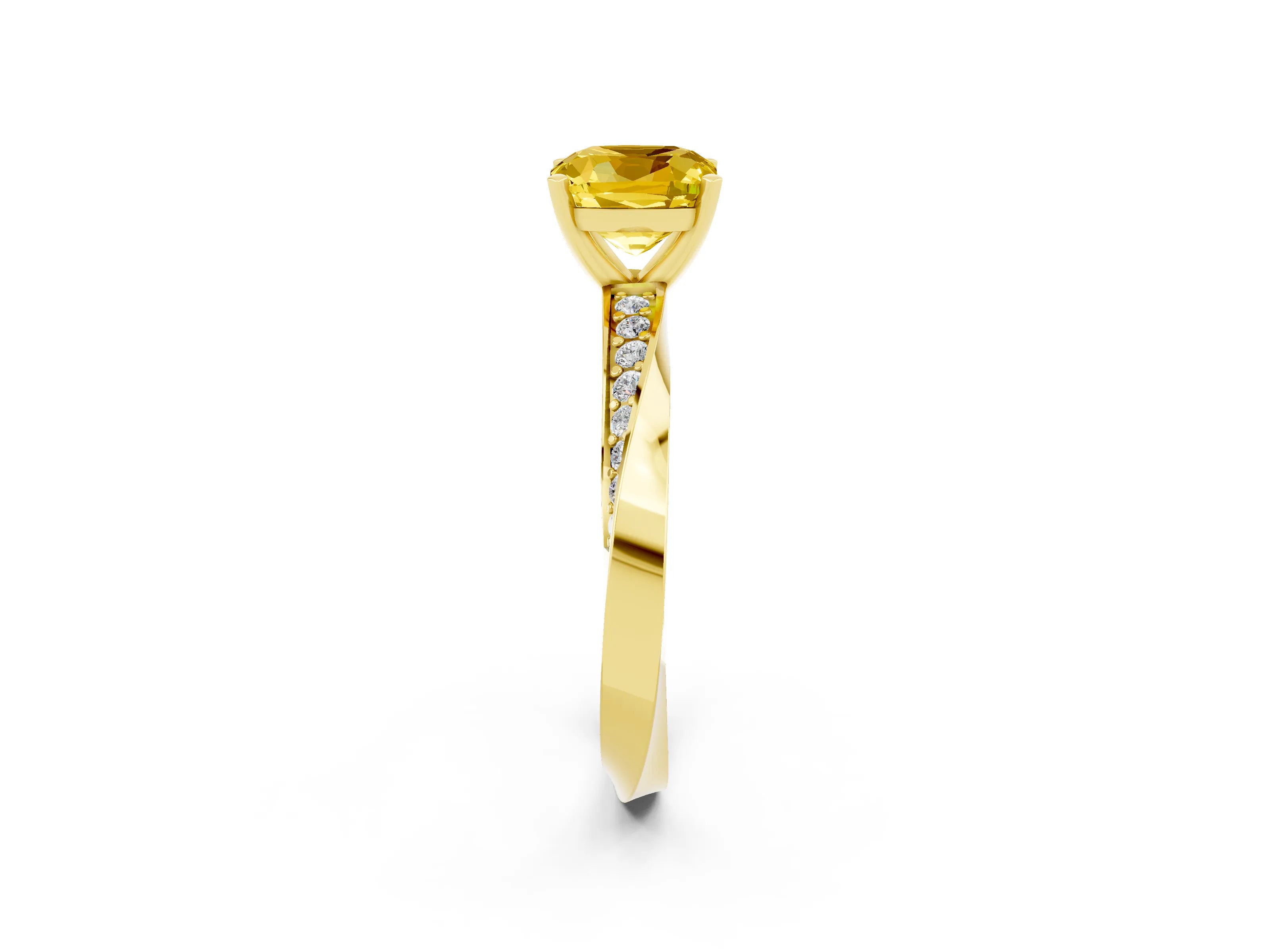 Yellow gold Cushion Cut Yellow Sapphire Engagement Ring with Side Stone Accents and Four-Prong Setting_53