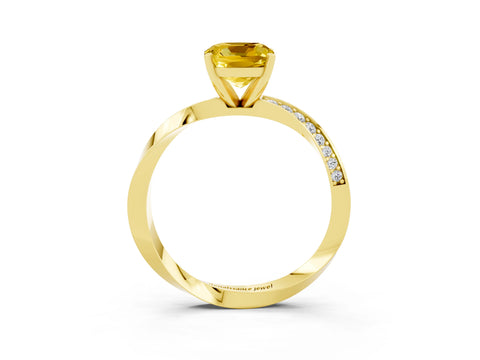 Yellow gold Cushion Cut Yellow Sapphire Engagement Ring with Side Stone Accents and Four-Prong Setting_54